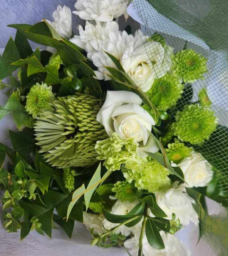 Classic white and green sympathy bouquet