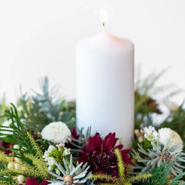 Elegant Christmas Candle Centrepiece (White Pillar) - Image 2