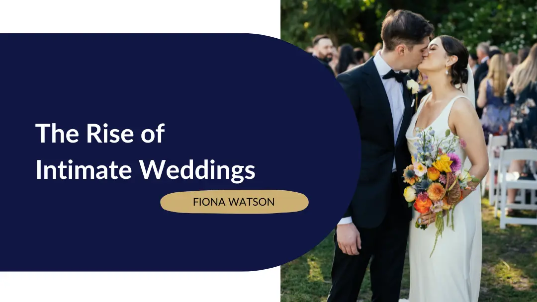 Intimate Weddings, couple kissing on wedding day with beautiful bouquet of flowers