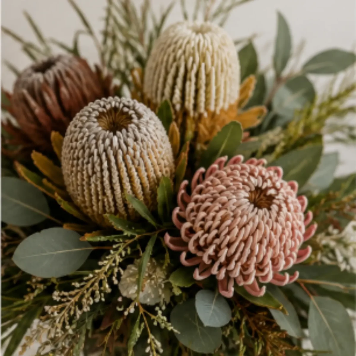 Personal funeral flower tribute with white blooms, native flowers and soft seasonal foliage