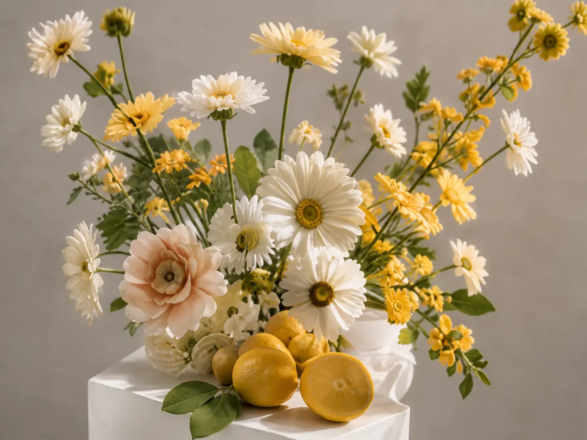 Wedding flowers with fresh lemons